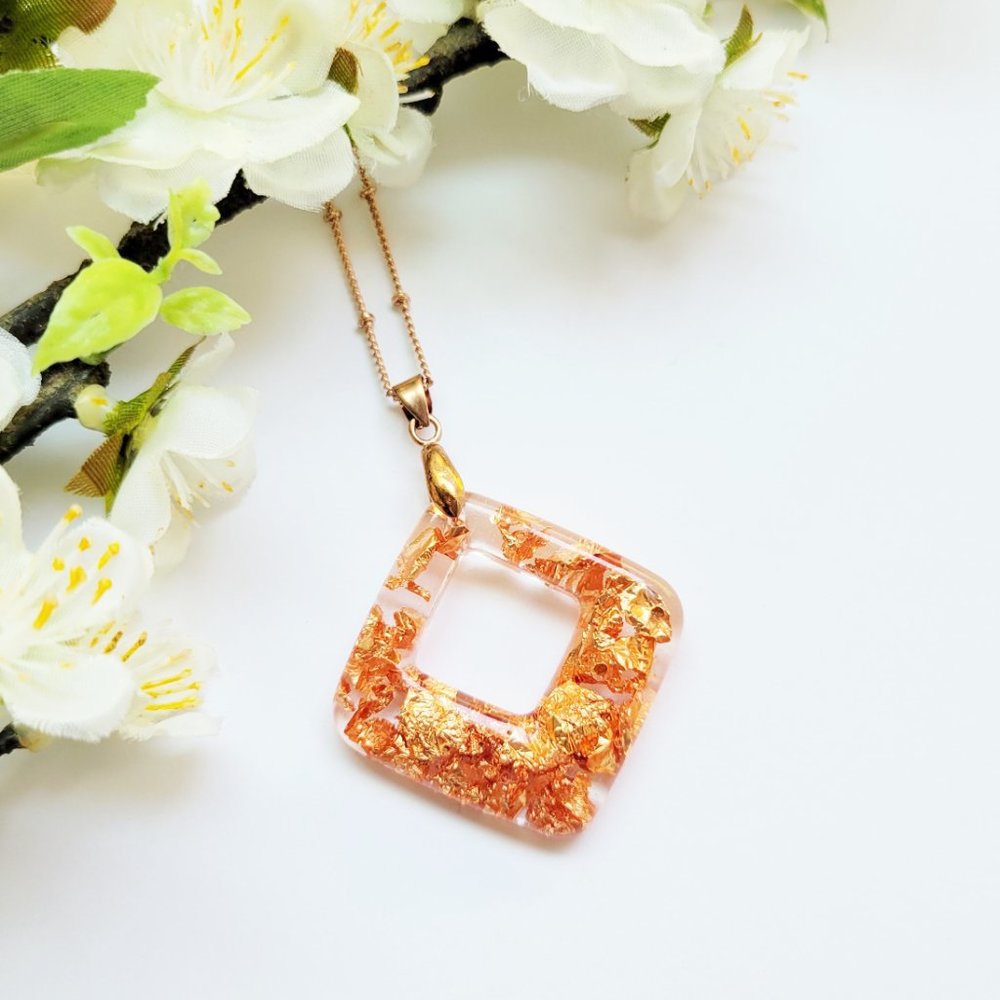 Crinkled Copper Pendant Necklace Handmade Geometric Pendant Necklace
